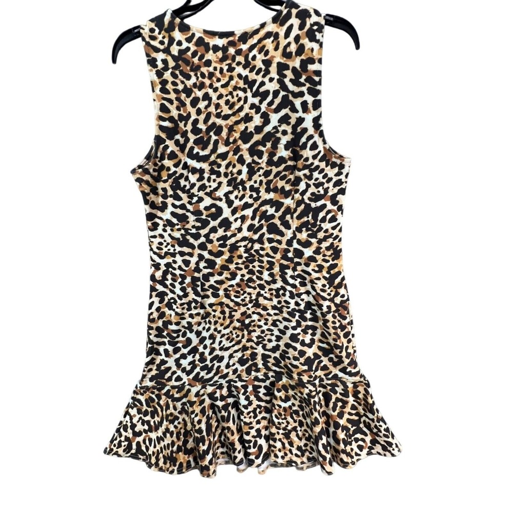 Boston Proper Leopard Print Dress Womens S Bodycon Ruffle Hem Sleeveless Mini - Picture 5 of 14
